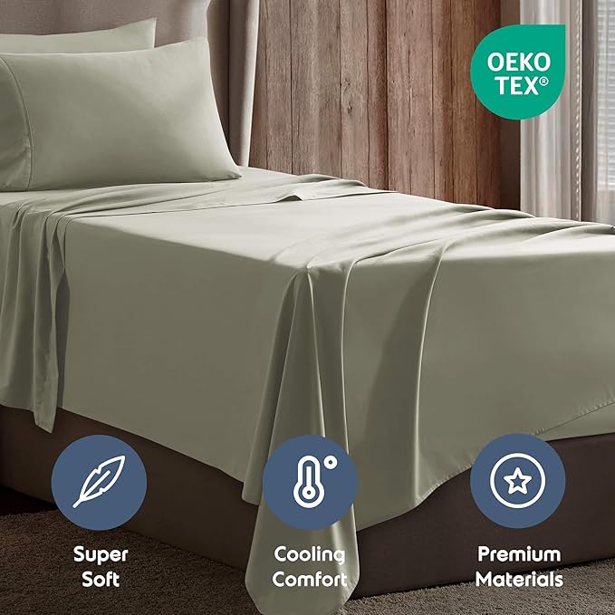 Nestl Twin Sheet Set - 1800 Ultra-Soft Microfiber Twin Bed Sheets - Double Brushed - Deep Pockets - Easy Fit - Extra Soft - 3 Piece Set - Bedding Sheets & Pillowcases (Twin, Light Green)