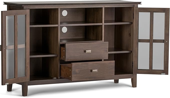 SIMPLIHOME Artisan SOLID WOOD 53 Inch Wide Transitional TV Media Stand in Natural Aged Brown for TVs up to 60 Inches, For the Living Room and Entertainment Center