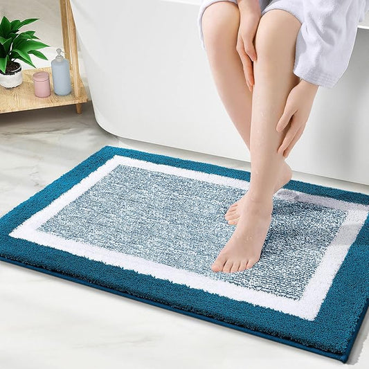 OLANLY Bathroom Rugs 30x20, Extra Soft and Absorbent Microfiber Bath Mat, Non-Slip, Machine Washable, Quick Dry Shaggy Bath Carpet, Suitable for Bathroom Floor, Tub, Shower (Medium, Peacock Blue)