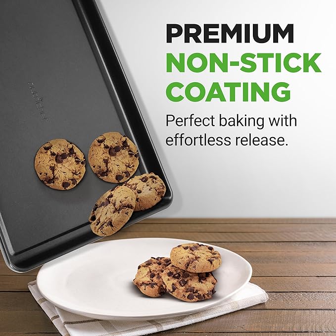 NutriChef 8-Piece Nonstick Stackable Bakeware Set – Non Toxic Carbon Steel Baking Trays W/Cookies Sheet Muffin, Loaf, Cake, Round & Square Pan – Easy To clean & Easy to Release, Oven Safe – Gray