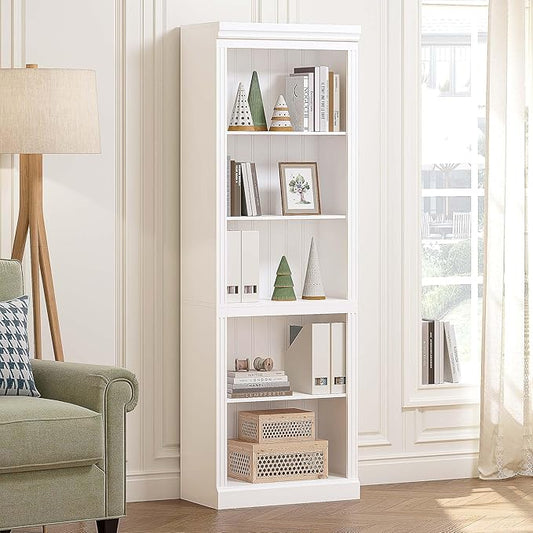 Spirich 5 Tier White Bookshelf, Tall Bookshelf with Storage, Open Wooden Book Shelf, Modern Large Bookcase for Living Room, Home Office, Dinning Room