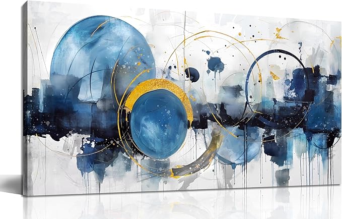 ZHAOSHOP Blue Canvas Wall Art for Living Room - Modern Pictures for Bedroom Wall Decor - Abstract Canvas Art for Office Size 20" x 40"