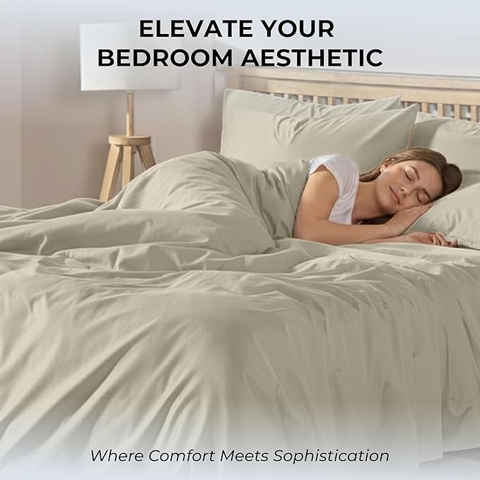 100% Natural Cotton Bed Sheets | 500 TC Single-Ply Sateen Weave Twin XL Sheets | Breathable & Hypoallergenic Solid 3-Piece Bedding with Deep Pocket Fitted, Flat, Pillowcase | Cream Beige
