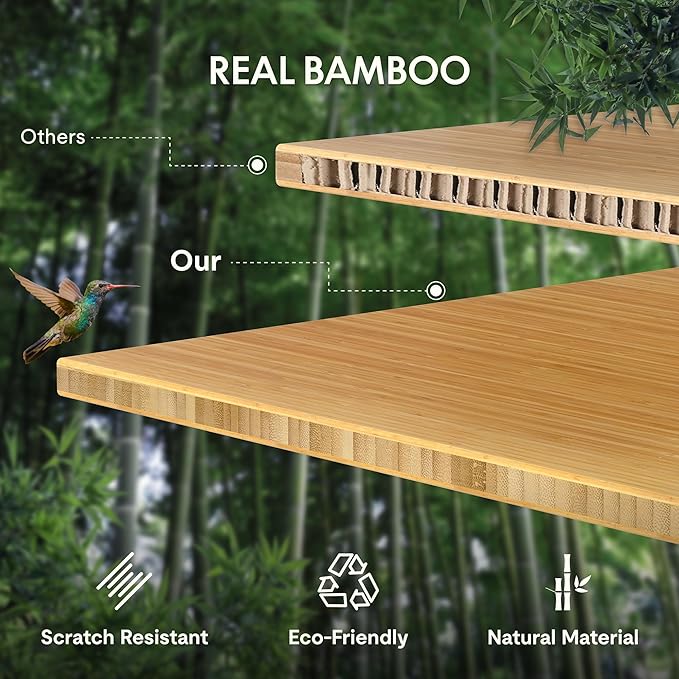 FLEXISPOT EN1 Bamboo Standing Desk, 60 x 30 Inches One-Piece Electric Adjustable Height Sit Stand Desk for Home Office (White Frame + Bamboo Curved Desktop, 2 Packages)