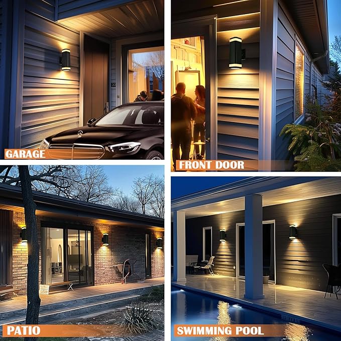 RGB Outdoor Wall Lights Outside Lighting 2 Pack, Square Black Outdoor Light Fixtures Wall Mount, Color Changing Up Down Wall Sconce, IP65 Porch Lights,Modern Exterior Lights for House