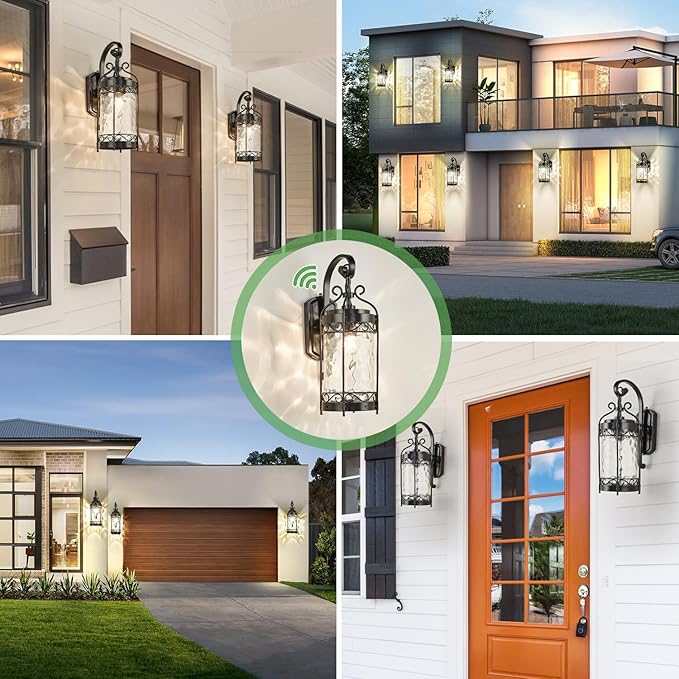 Large Dusk to Dawn Sensor Outdoor Wall Sconce,19.68" H Vintage Exterior Light Fixture with IP65 Waterproof,Classical European Style Porch Light with Water Glass for Front Door Balcony Porch