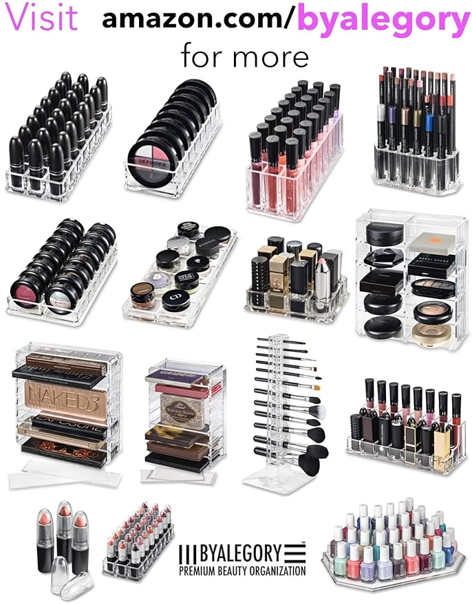 BY ALEGORY Acrylic Makeup Tool Organizer 24 Space Storage Deep Slot Refillable Container For Long Cosmetic Beauty Tool Organization Display Case