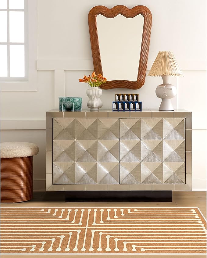 RUGGABLE x Jonathan Adler Machine Washable Modern Runner Rug – Inkdrop Copper 2.5x10, Stain-Resistant, Non-Slip – Washable Rug for Hallway, Entryway, Living Room & Kitchen–with Standard Pad