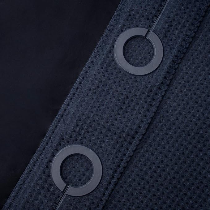 River Dream Heavyweight Navy Blue No Hooks Required Dotted Waffle Weave Shower Curtain with Snap in Liner - 71W x 74H,Hotel Grade,Spa Like Bath Curtain