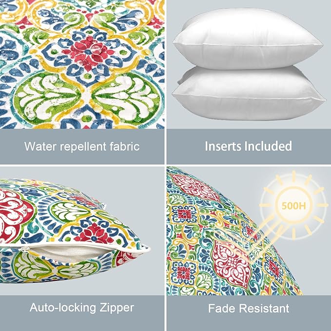 LVTXIII Set of 2 Patio Throw Pillows Waterproof 20"x20" Fade Resistant Outdoor Throw Pillows with Inserts, Fluffy Decorative Garden Toss Pillow Cushions for Home Patio Coach Sofa Use, Damask Red