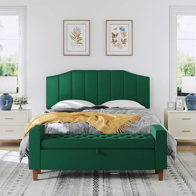 Velvet Queen Size Headboard, Upholstered Headboard Queen/Full Size Wall Mount and Bed Frame Mount, Featuring High-Density Sponge Padding Luxury Texture Easy Assembly Comfort Style-Jade