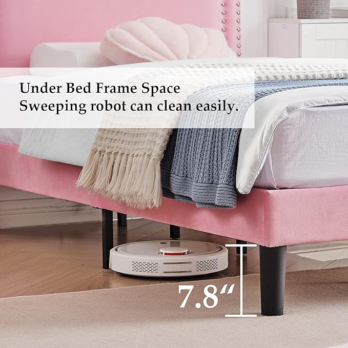 VECELO Twin Size Platform Bed Frame with Height Adjustable Upholstered Headboard, Modern Mattress Foundation,Strong Wood Slat Support, No Box Spring Needed, Easy Assembly