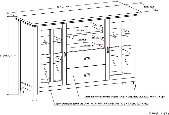 SIMPLIHOME Artisan SOLID WOOD 53 Inch Wide Transitional TV Media Stand in Black for TVs up to 60 Inches, For the Living Room and Entertainment Center