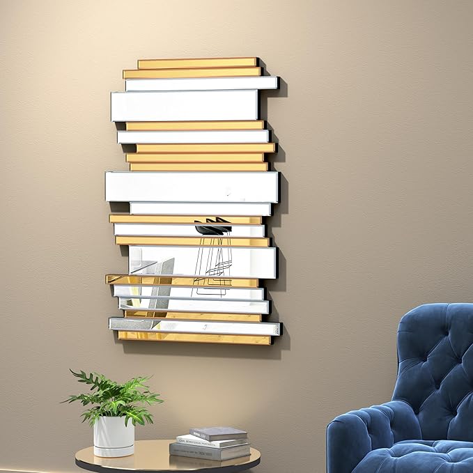 24×35inch Gold Mirrors for Wall Beveled Rectangle Accent Mirrors for Wall Contemporary Decor Livinig Room Decorative Mirrors for Decor