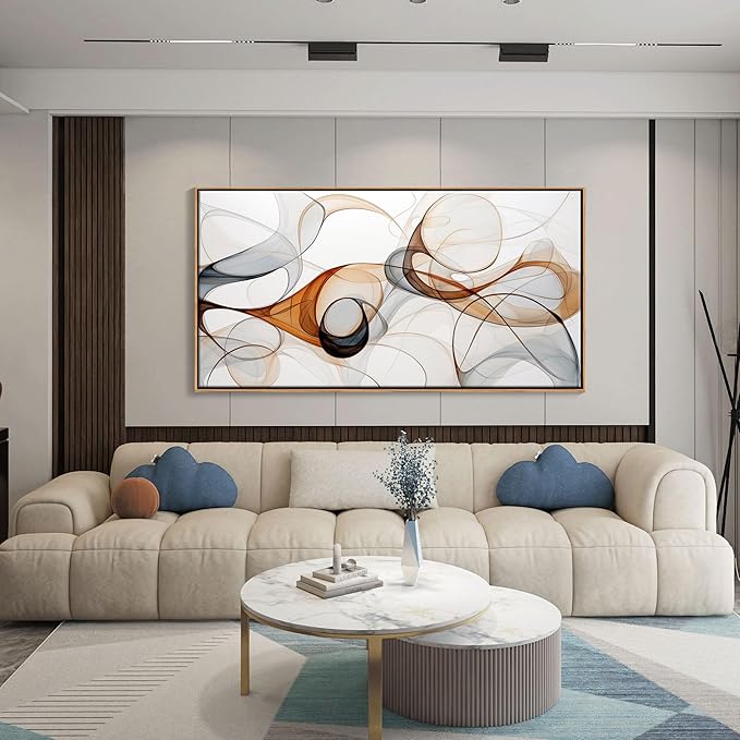 KLAKLA Modern Abstract Gray and Brown Designs - Colorful Curves and Translucent Medium - Frame Wall for Living Room Office Wall Decor Picture Artwork for walls