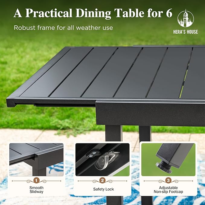 HERA'S HOUSE Outdoor Patio Dining Set of 9, 9 Piece Outdoor Table and Chairs Set of 1 Extendable Large Patio Table and 8 Quick Dry Textilene Swivel High Back Rocking Chairs for Lawn, Park, and Garden