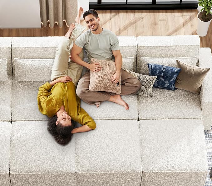 ELUCHANG Oversized Loveseat Sofa,Modern Boucle Sectional Sleeper Sofa with Strong Wood Frame,High Supportive & Soft Sponges Comfy Upholstered Couch Deep Seat Couch for Living Room Apartment White