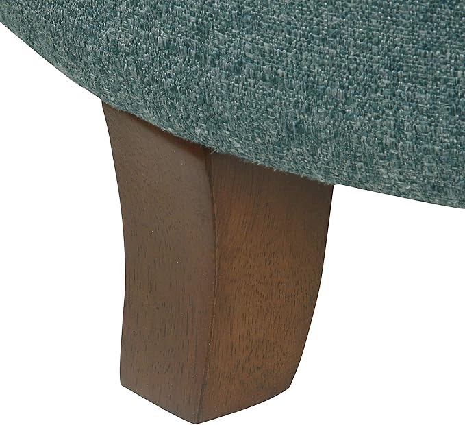 HomePop by Kinfine Fabric Upholstered Round Storage Ottoman - Button Tufted Ottoman with Removable Lid, Teal Woven