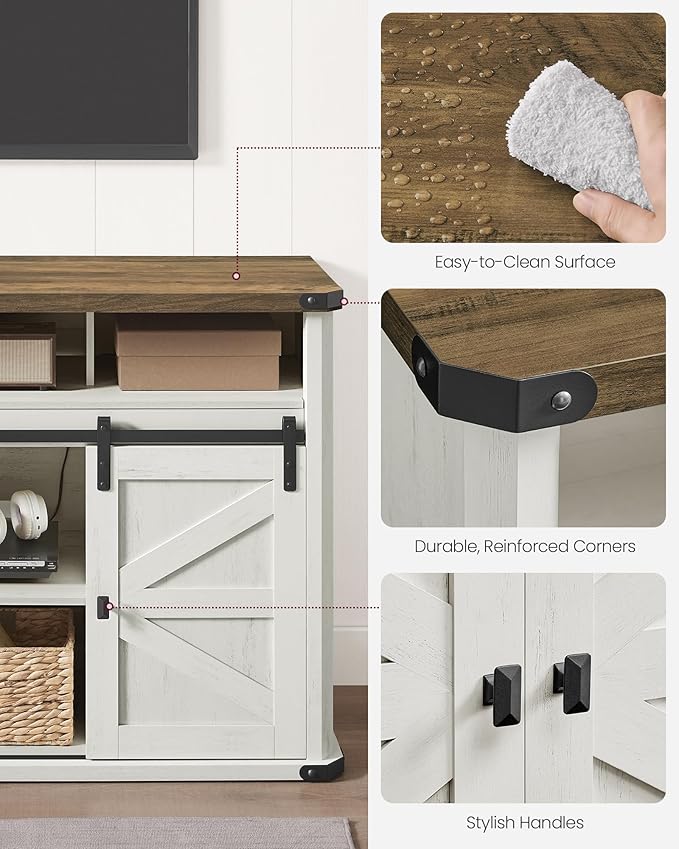 VASAGLE TV Stand for TVs up to 65 Inches, Farmhouse Entertainment Center with Sliding Barn Doors, TV Console Table for Living Room, Rustic White and Honey Brown ULTV322W73