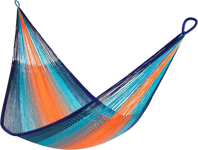Handwoven Hammock by Yellow Leaf Hammocks - Double Size, Fits 1-2 PPL, 400lb max - Weathersafe, Super Strong, Easy to Hang, Ultra Soft, Artisan Made - Color: Blue - Orange