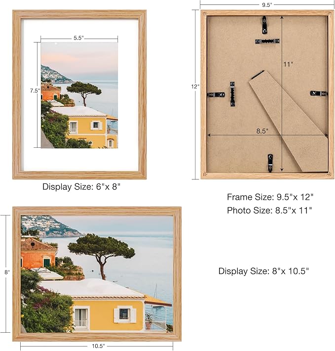 Axeman Diploma Frame For 8.5x11 Certificate Document | Solid Oak Wood 8.5 By 11 Picture With Mat For 6x8 | 8 1/2 x 11 Certificate Frame | Plexiglass And Hanging Hardware Included | Natural