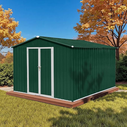 10' x 8' XL Outdoor Storage Shed, Sturdy Metal Building w/Lockable Doors for Garden, Backyard, Poolside and Lawn, Green