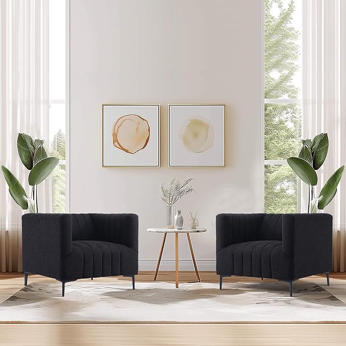 Get Set Style Modern Accent Single Sofa Chair with Arms,Tufted Boucle Upholstered Comfy Reading Arm Chair,Thick Seat Cushion Chair for Living Room Bedroom Study Studio Lounge, Black