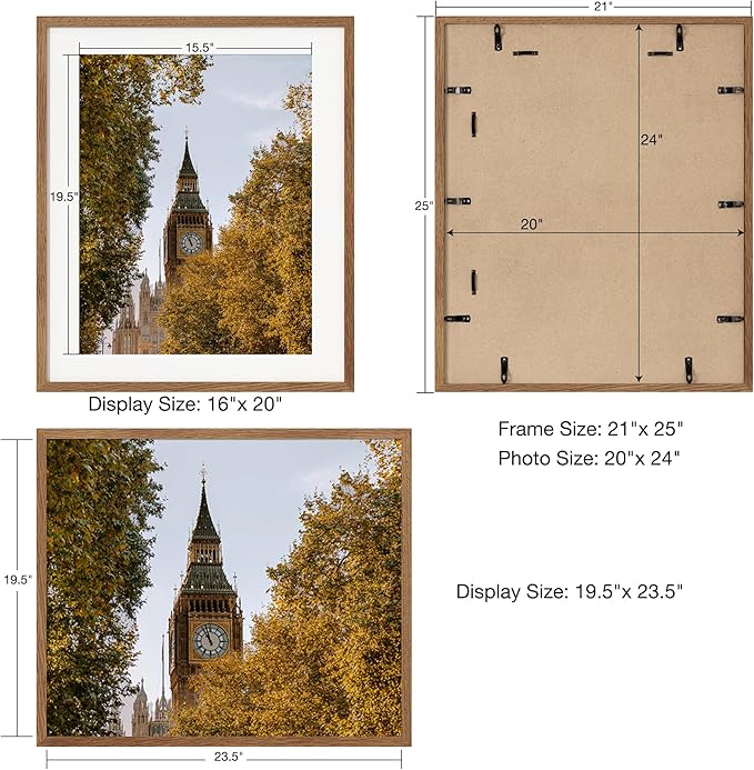 Axeman 20x24 Frame | Solid Oak Wood 20 x 24 Picture Frame With Mat for 16x20 | 24x20 Wood Poster Frame | Tempered Glass and Hanging Hardware Included Home Wall Decor Art Hanging Frame | Walnut