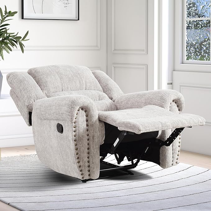 INZOY Recliner Chair, Heavy Duty Manual Reclining Sofa Single Lounge Sofa for Living Room, Home Theater Seating, White