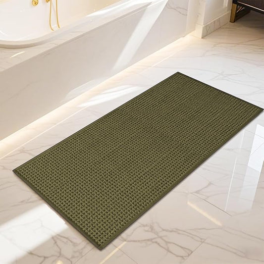 Bathroom Rugs Non Slip Washable, Super Absorbent Thin Bath Mat for Small Quick Dry Low Pile Bathroom Rug, (Dark Green, 47″x20″)