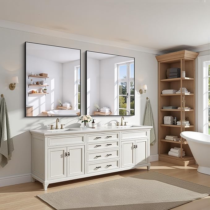 KOCUUY Black Bathroom Mirror, 40"x48" Large Rectangular Mirror with Metal Frame, Black Vanity Mirror with Modern Design for Bathroom, Living Room, Entryway, Hang Horizontal/Vertical