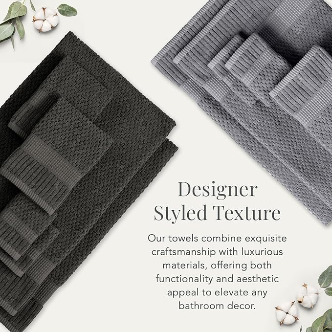 NY Loft 100% Cotton Hand Towel 6 Pack | Super Soft & Absorbent Quick-Dry Hand Towels 16" x 28" |Textured and Durable Cotton | Trinity Collection (6 Pack Hand Towel, Dark Grey)