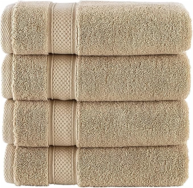 NOVA Luxury Linen - Hotel Quality Turkish Towel Set for Bathroom (4 Pcs Washcloth Set, Warmsand Beige)