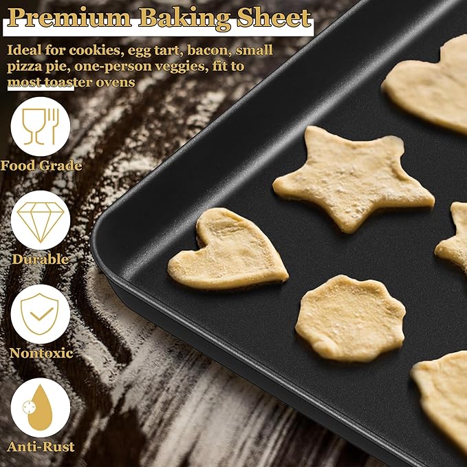 E-far Mini Toaster Oven Pan, 9x7x1 Inch Small Baking Sheet Tray for Cookies Cake, Nonstick Carbon Steel Baking Pan for Bacon Steak, Nontoxic & Easy Clean, Heat & Warp Resistant