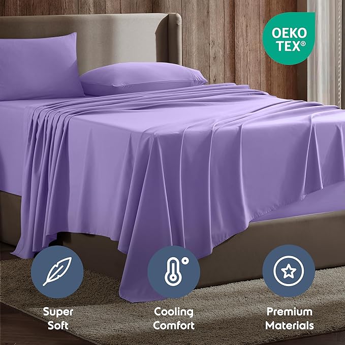 Nestl Split King Sheet Set - 1800 Ultra-Soft Microfiber Bed Sheets - Double Brushed - Deep Pockets - Easy Fit - 5 Piece Set - Bed Sheets & Pillowcases (Split King Size, Lavender)