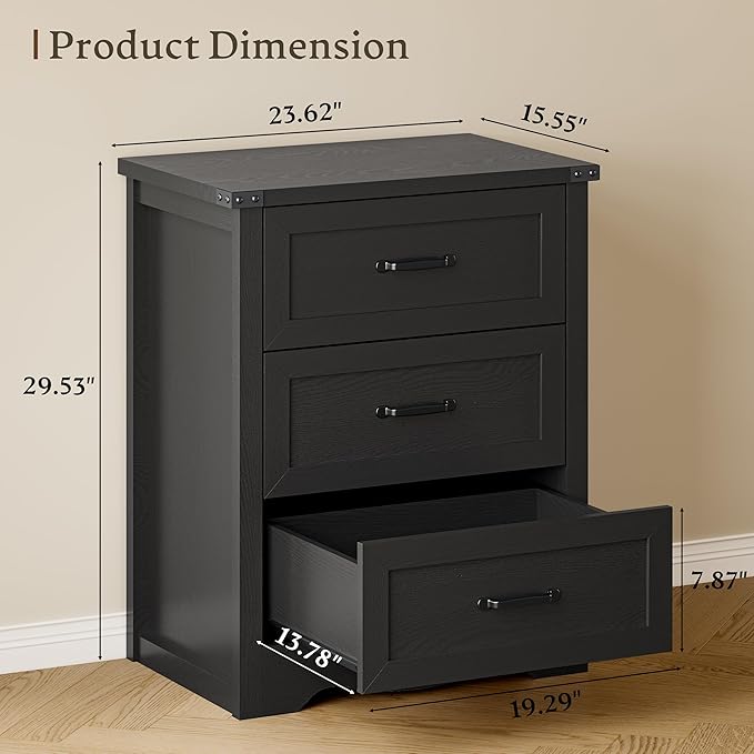 3-Drawer Dresser for Bedroom, Small Wooden Chest of Drawers with Metal Handles, Narrow Storage Cabinet with Anti-Tipping Design, Sturdy Dresser Organizer for Closet, Living Room, Entryway