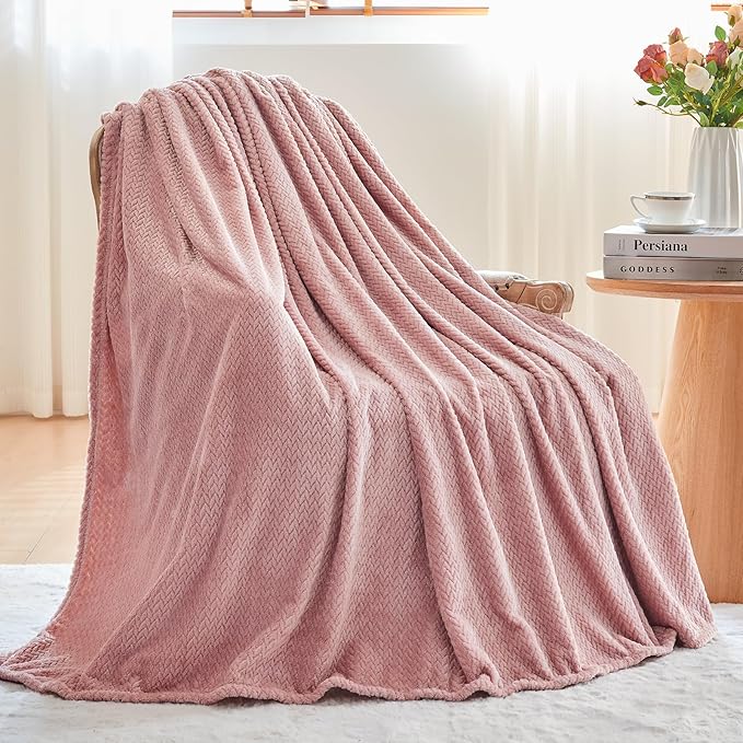 NEWCOSPLAY Super Soft Twin Blanket Dusty Pink Premium Silky Flannel Fleece Leaves Pattern Lightweight Bed Blanket All Season Use (Dusty Pink, Twin(60"x80"))
