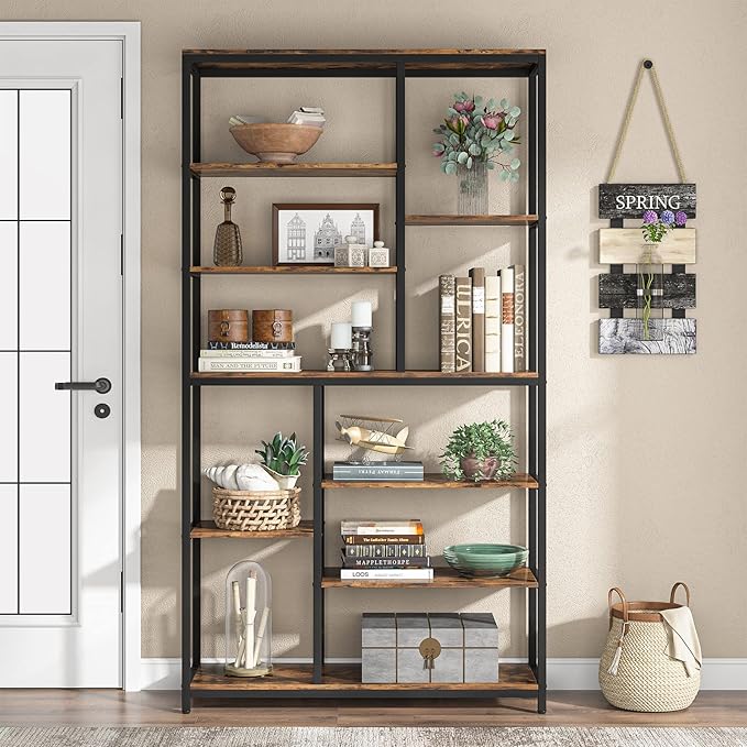 Tribesigns 79 inches Tall Bookshelf Bookcase, 8-Tier Staggered Bookcase, Modern Freestanding Open Book Shelves, Wide Wood Etagere Shelving Unit Display Shelf for Living Room