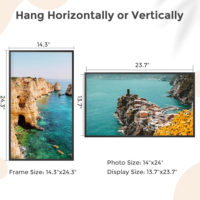 14x24 Metal Picture Frame - Black Aluminum Picture Frames with Real Glass, Wall Mounting Horizontally or Vertically, Diploma, Certificates and Decor for Wall Gallery 24x14 Frame, Black