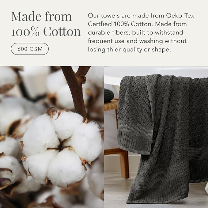 NY Loft 100% Cotton Towel Set 6 Piece | Super Soft & Absorbent Quick-Dry 2 Bath Towels 2 Hand Towels and 2 Washcloths |Textured and Durable Cotton | Trinity Collection (6 Piece Set, Dark Grey)