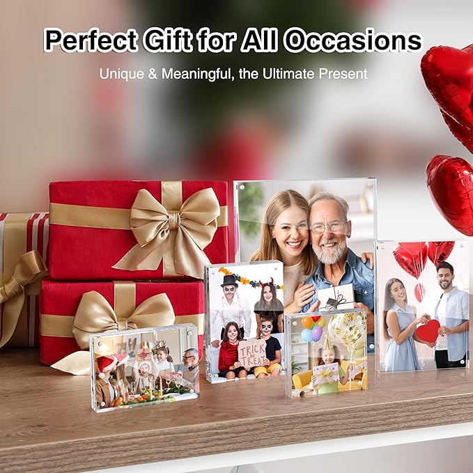 HOUSE DAY Acrylic Picture Frames 8x10, 3 Pack Magnetic 8x10 Picture Frame, Double Sided Clear 8 x 10 Photo Frame with Microfiber Cloth, Frameless FreeStanding 8x10 Frame Gift for Desktop Display