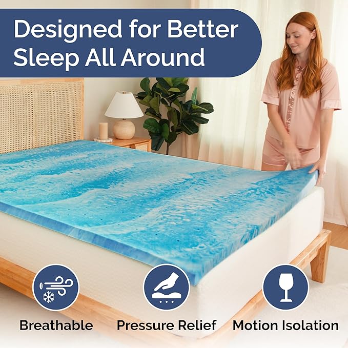 Memory Foam Mattress Topper Twin Size - 3 Inch Breathable Gel Infused Memory Foam - Plush Feel Ventilated Mattress Pad - Pressure, Comfort and Pain Relief Bed Topper - CertiPUR-US & Oeko-Tex Certified