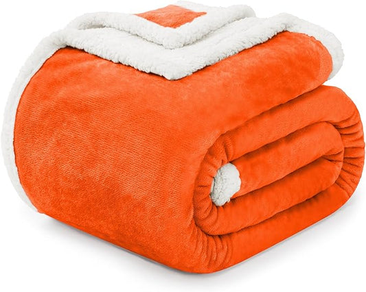 BEAUTEX Orange Sherpa Fleece Throw Blankets, Soft Fluffy Flannel Plush Blanket and Throw, Fuzzy Cozy Fall Halloween Blankets for Couch Bed Sofa Adults (50" x 60",)