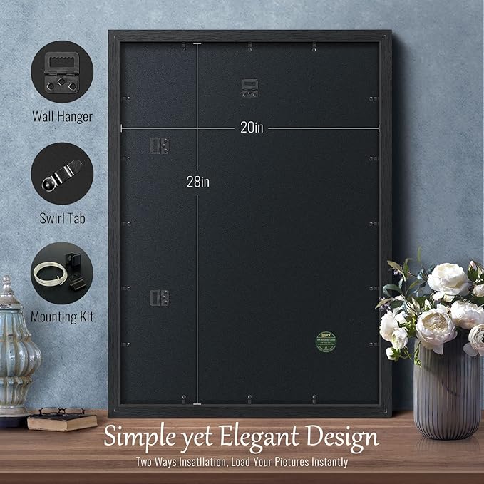 VCK 20x28 Poster Frames Set of 2, Black Solid Wood Frame with Textured Exclusive, Wall Gallery Picture Frame