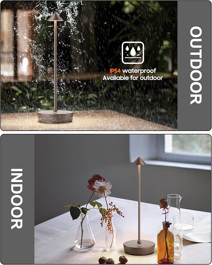 Cordless Table Lamps Rechargeable, 6000mAh Battery Operated LED Desk Lamp Outdoor Waterproof Portable Touch Dimmable Table Night Light for Patio Restaurant Dining Home Rust