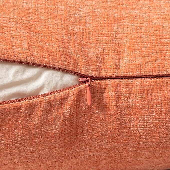 MIULEE Pack of 2 Couch Throw Pillow Covers 18x18 Inch Soft Coral Red Chenille Pillow Covers for Sofa Living Room Solid Dyed Pillow Cases