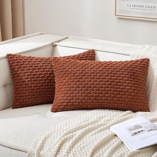 MIULEE Fall Burnt Throw Pillow Covers Soft Corduroy Decorative Set of 2 Boho Striped Pillow Covers Pillowcases Farmhouse Home Decor for Couch Bed Sofa Living Room 12x20 Inch