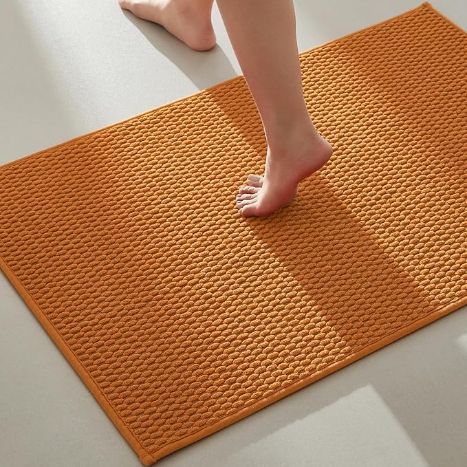 Bathroom Rugs Non Slip Washable, Super Absorbent Thin Bath Mat Quick Dry Low Pile Bathroom Rug, Orange 24"x47"