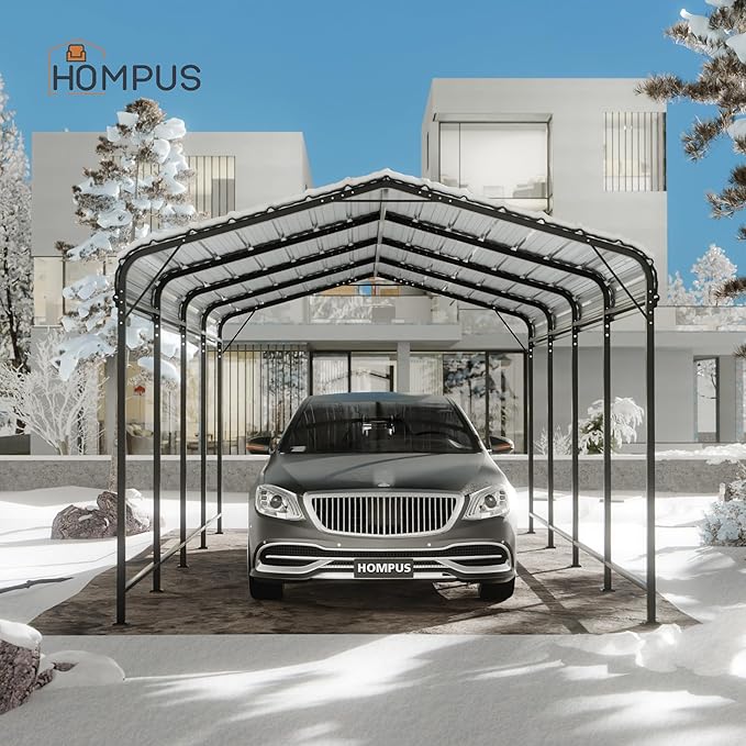 HOMPUS 10x20 FT Metal Carport, Enhanced Base Oversized Garage Carports, Heavy Duty Canopy with Galvanized Steel Roof, Outdoor Shelter Shade for Car, Boats and Tractors