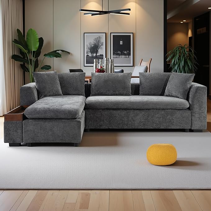 93.7" Sectional Couch, Upholstered Modular Sofa L Shaped Couch with Storage Compartment, Sectional Couches for Living Room and Office, Cool Grey